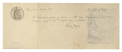 Billet à ordre de Félicien Rops à Rosa Venneman. Paris, 1876/12/30. Bruxelles, Musées Royaux des Beaux-Arts de Belgique, MRBAB/AACB/009574