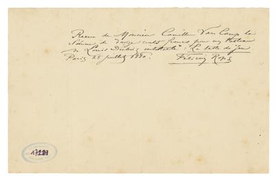 Reçu de Félicien Rops à Camille Van Camp. Paris, 1880/07/25. Bruxelles, Musées Royaux des Beaux-Arts de Belgique, MRBAB/AACB/017119