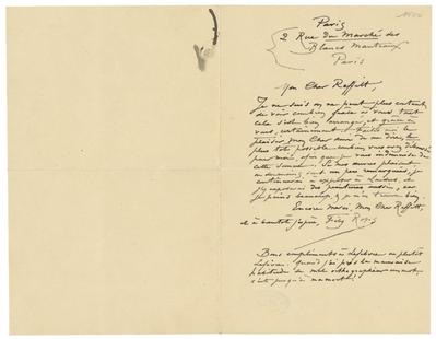 Lettre de Félicien Rops à [James] Reffitt[-Oldfield]. Paris, 1893/00/00. Bruxelles, Musées Royaux des Beaux-Arts de Belgique, MRBAB/AACB/023208