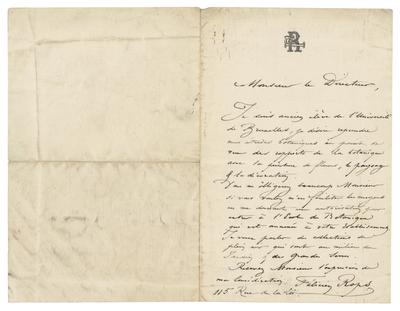 Lettre de Félicien Rops à Monsieur Directeur. Bruxelles, 0000/00/00. Bruxelles, Musées Royaux des Beaux-Arts de Belgique, MRBAB/AACB/104427