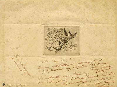 Lettre avec épreuve de Félicien Rops à [Léon] Clapisson. s.l., 0000/12/00. Province de Namur, musée Félicien Rops, PERE/549/3/CF