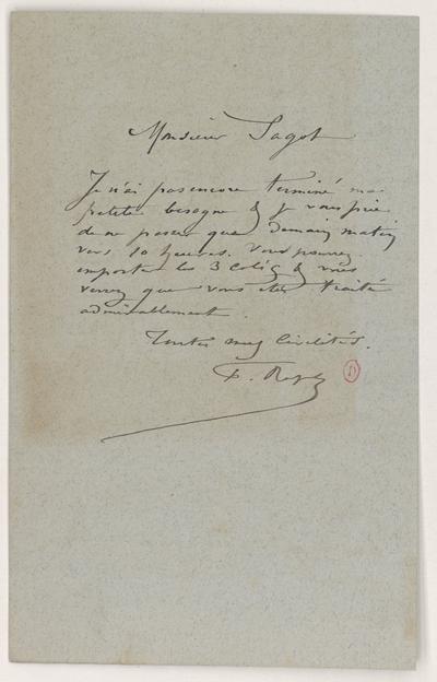 Lettre de Félicien Rops à [Edmond] Sagot. s.l., 0000/00/00. Paris, Bibliothèque de l'Institut national d'histoire de l'art, ROPS/13